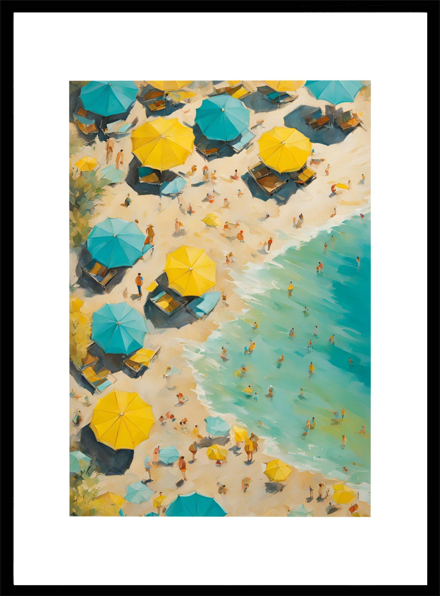 Kleurrijke parasols aan de zee poster