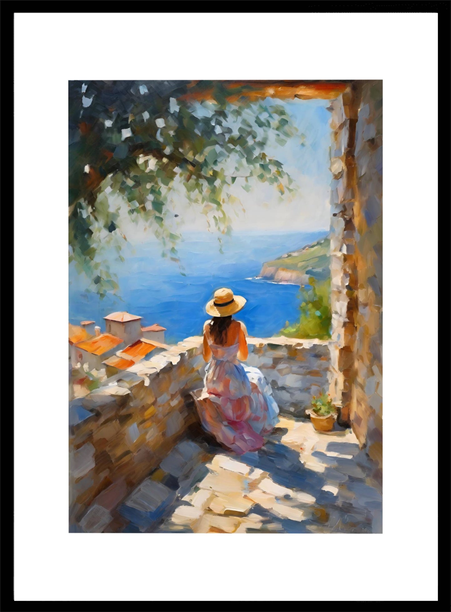 Vrouw met uitzicht op de zee Poster