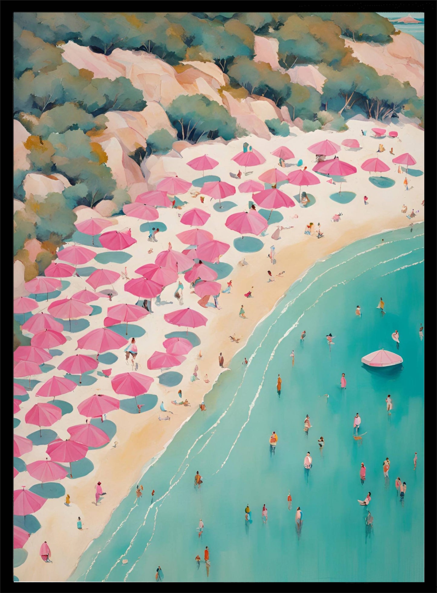 Roze parasol strand poster